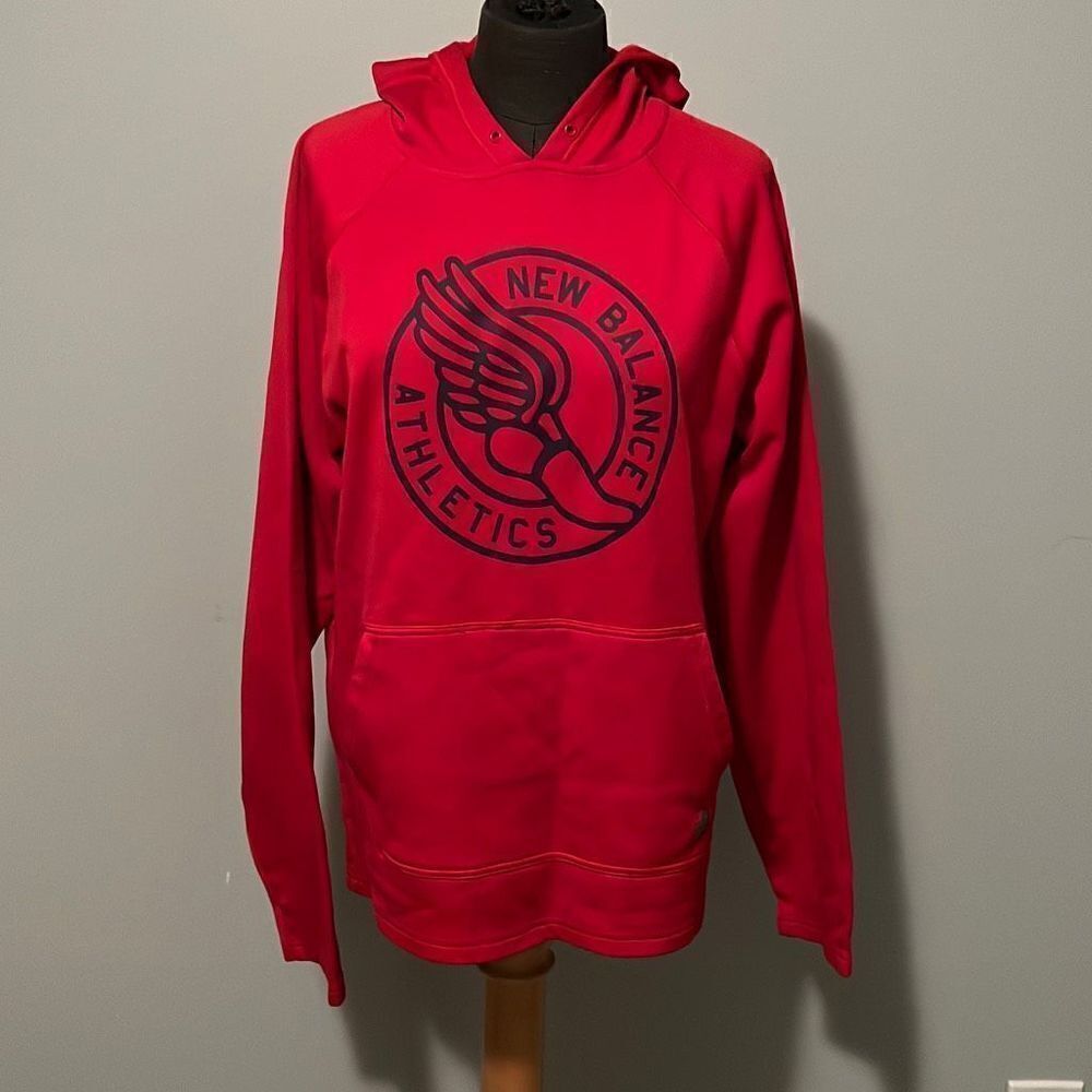 New Balance Men's Red Long Sleeve Pocket Pullover Hoodie